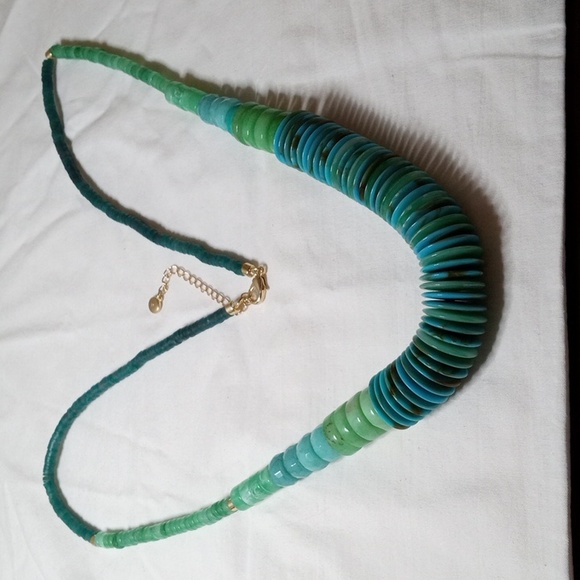 C 1946 green teal blue chunky necklace 34" W/3" extender - Picture 4 of 6